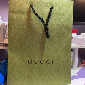 Gucci Olive Green Patterned Gift Bag with Black Rope Handles